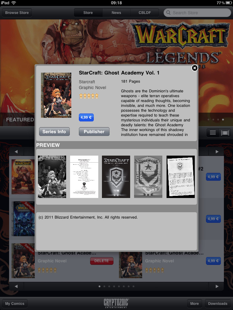 Application Cryptozoic Comics pour iPad.