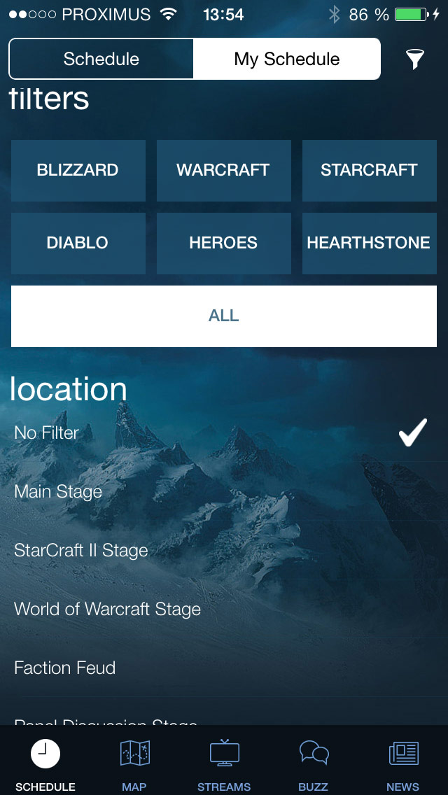 Screenshot de l'application smartphone pour la BlizzCon 2013 (iOS/Android).